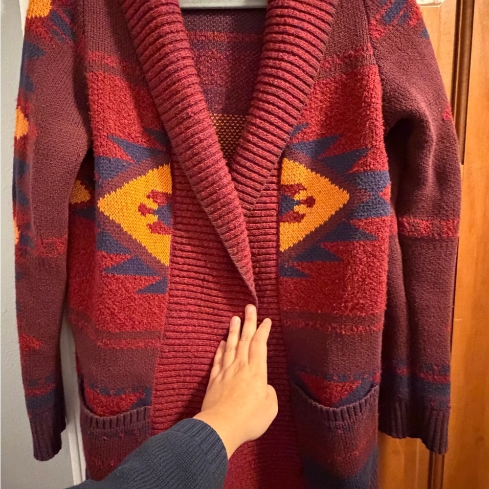 Lucky Brand Burgundy and Navy Knit Aztec sweater - Picture 2 of 6